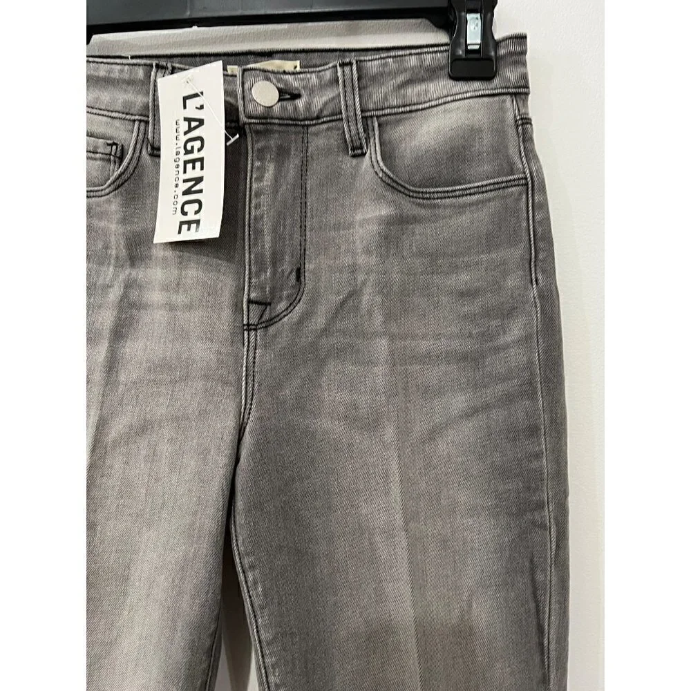 NWD L’AGENCE Size 25 Kendra Cropped Distressed High-rise Flared Jeans Grey